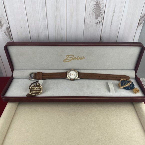 Vintage Belair Titanium Watch 18 Karat Gold Plated Bezel - Picture 2 of 7